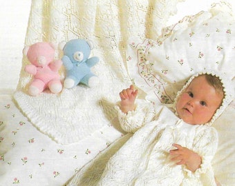 Baby Christening blanket Knitting Pattern Blanket 3 ply Baby Shawl Knitting Pattern Dress Knitting pattern 14 - 16 inch PDF instant download