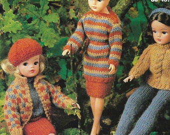 3 x Doll Knitting Pattern Barbie Sindy Outfits Beret Coat Trousers Jumper Skirt 4 PLY Knitting Jumper Teenage Dolls 12 inch Instant Download