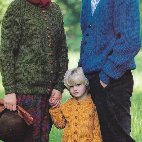 Family Fisherman Rib Knitting Pattern Man Women Child Cardigan Chunky Knitting Pattern 26 - 42 inch Knitting Pattern PDF Instant Download