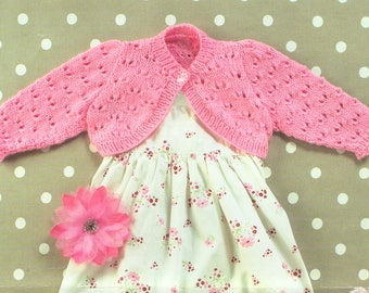 Baby Cardigan Knitting Pattern Baby Bolero Girls Short long Sleeve DK Newborn 16-26 inch Baby Knitting Pattern PDF Instant Download