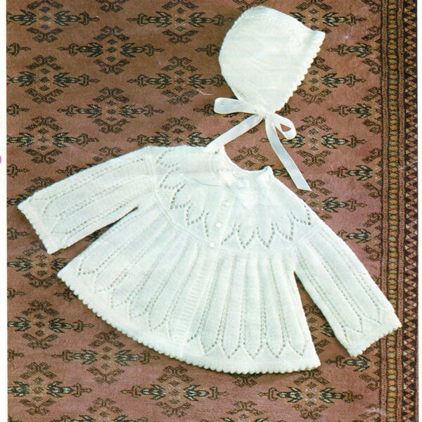 4 Ply Knitting Pattern Baby Cardigan Jacket Matinee long Sleeve 4 Ply Hat Bonnet 17" 19" Knitting Pattern PDF Instant Download