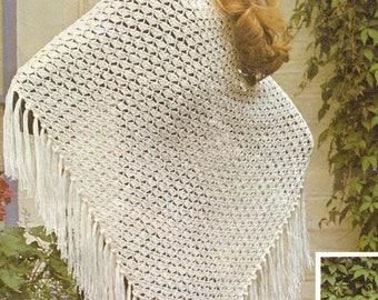 Vintage CROCHET Lace Shawl Pattern Long Fringe Shawl Wrap Cover Up Triangular Two Designs PDF Instant Download Crochet Pattern
