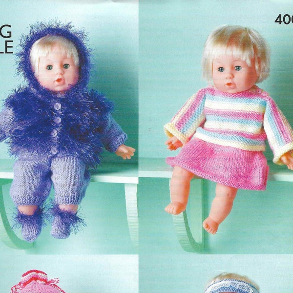 4 X Baby Dolls Knitting Patterns 4 X Outfits Dress Coat Sweater Skirt Shoes Jacket Premature Dolls Clothes DK 16 inch PDF Instant Download