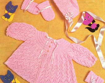 4 Ply Knitting Pattern Baby Cardigan Jacket Matinee 4 Ply Hat Bonnet Mitts Booties 19 " 20 " inch Knitting Pattern PDF Instant Download