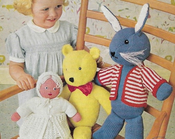 Teddy Bear Knitting Pattern Rabbit Knitting Pattern Doll Knitting Pattern Clothes Vintage 4 PLY DK Knitting Instant Download Knitting Pdf