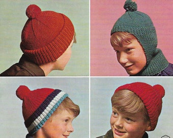 Boys Hats Knitting Pattern Boys Hats Knitting Pattern PDF Helmet Balaclava DK 12 - 16 years Boy Vintage Hat Pattern pdf Instant Download