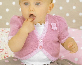 Baby Cardigan Knitting Pattern Baby Bolero Girls Short Sleeve 4 PLY Newborn 16-26 inch Baby Shoes Knitting Pattern PDF Instant Download