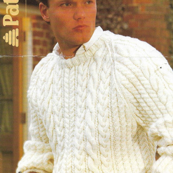 Mens Aran Knitting Pattern Mans Boys Aran Pattern Cable Sweaters Jumpers 34 - 42 inch Aran Wool Knitting patterns PDF Instant Download
