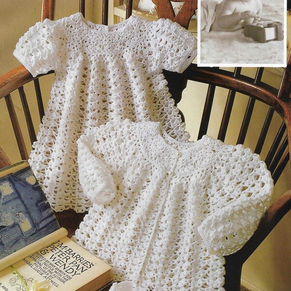 Baby CROCHET PATTERN 3 PLY Dress Coat 4 Ply Matinee Crochet Cardigan Shawl Set 16 -20 inches Baby Crochet Patterns pdf instant download