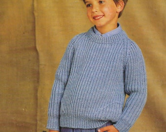 Boys Fisherman Rib Knitting Pattern Boys Sweater Jumper Knitting Pattern 6 - 11 yrs 24 - 30 inch Aran Knitting Pattern PDF Instant Download