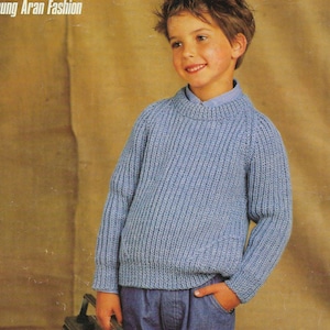 Boys Fisherman Rib Knitting Pattern Boys Sweater Jumper Knitting Pattern 6 - 11 yrs 24 - 30 inch Aran Knitting Pattern PDF Instant Download