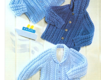 Cable Hood Jacket Cardigans Knitting Pattern PDF Cable Cardigan Baby Cardigan DK 16 - 26 inch Baby Cardigan Knitting Instant download