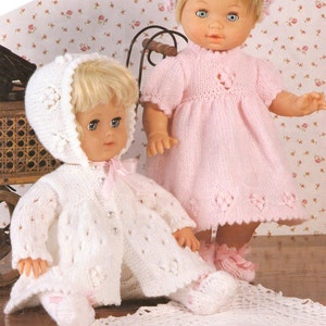 Baby Dolls Knitting Patterns Outfit Dress Leggings Jacket Matinee Headband booties Dolls Clothes 12-22 inch DK PDF Instant Download