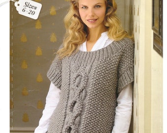 Aran Cable Long Tunic Sweater Poncho Plus size - S/M M/L Knitting Pattern Womans Ladies Aran Cable Knitting patterns PDF Instant Download