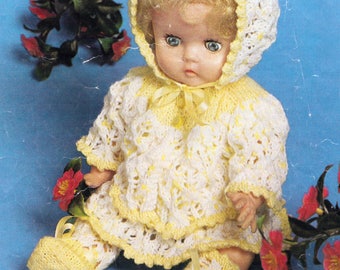 Vintage Baby Dolls Knitting Patterns Outfit Lacy Dress Jacket Matinee Bonnet Booties Dolls Clothes 16" Dolls Clothes PDF Instant Download