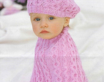 baby Girls SNOWBALL PONCHO HAT KNITTING PATTERN Chunky 16-26in 0-7yr 1937