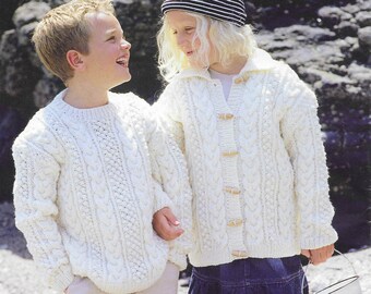 Aran Girls knitting Pattern Cable Boys Cardigan Jacket 22 - 32 inch 1 - 12 Years Aran Sweater Jumper knitting Pattern PDF Instant Download