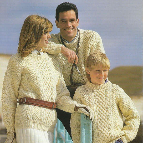 9 X Aran Cardigan CABLE Pull Knitting Pattern Ladies Men Child Waist Coat Jumper Family Hat Wool Knitting patterns PDF Instant Download