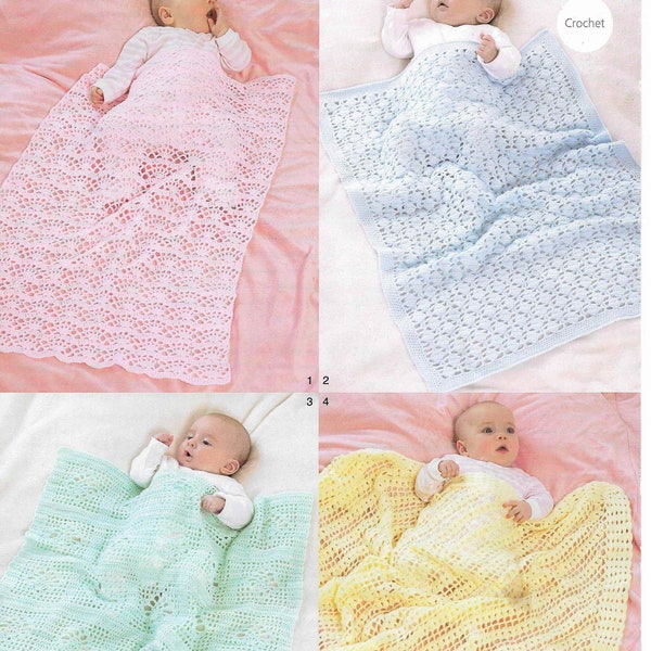 4 X Baby 4 PLY Blanket CROCHET Pattern Afghan Blanket Crochet Pattern Shawl Christening Baby Afghan Crochet Blanket pdf instant download