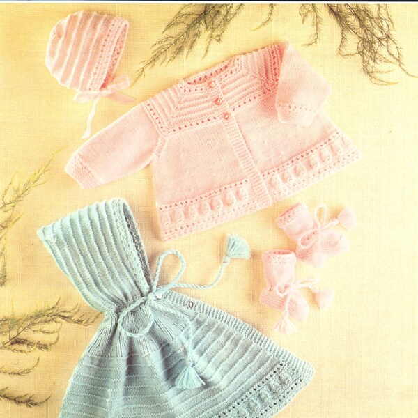 Baby Poncho Cape Knitting Pattern Baby Cardigan Jacket Matinee 4 Ply Hat Bonnet  Booties 18" inch Knitting Pattern PDF Instant Download