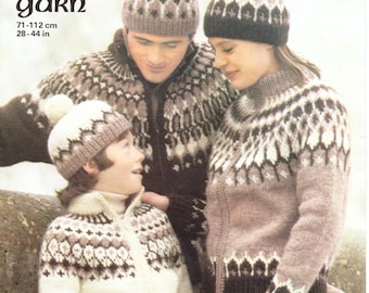 Family Knitting Pattern Ladies Mens Childrens Icelandic Nordic Jacket Knitting Pattern PDF  28 - 44 " Chunky  pdf Instant Download