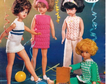Doll Knitting Pattern Barbie Sindy Outfits Party Set Trousers Sweater Knitting Dress Teenage Dolls Dress 12 inch doll DK Instant Download