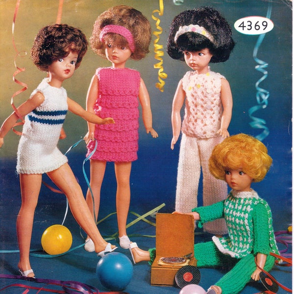 Doll Knitting Pattern Barbie Sindy Outfits Party Set Trousers Sweater Knitting Dress Teenage Dolls Dress 12 inch doll DK Instant Download