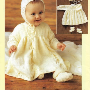 Baby Dress Knitting Pattern DK Dress Baby Knitted Girl Dresses Pattern Hat Booties Child Toddler 16 - 22  inch PDF Instant Download