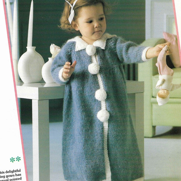 Girls Dressing Gown with Pom Poms Knitting pattern Chunky 56 cm - 66 cm 22  - 26 inch Dressing Gown Slippers  Instant Download PDF