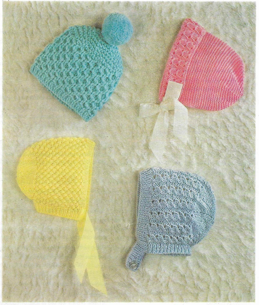 Vintage Baby Hat Knitting Pattern Boys Girls Newborn 1 Years Baby 3 Ply Hats Knitting Pattern