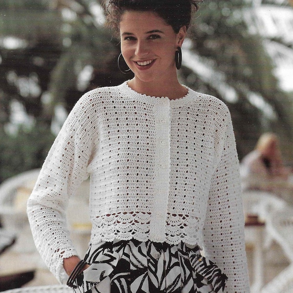 Womens Ladies Crochet Cardigan Crochet Pattern Pannel Shell Motif Jacket 30 - 40 inch 76 -102 cm Cotton Crochet Pattern pdf instant download