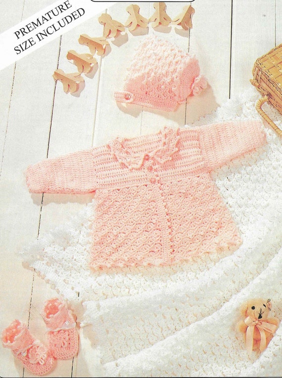 Baby CROCHET PATTERN 4 Ply Matinee Cardigan Jacket Hat Crochet Etsy
