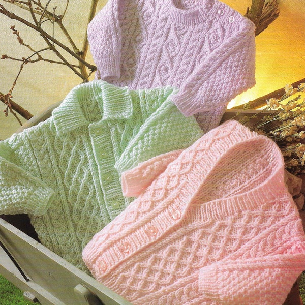 6 x Boy Girl Baby Sweater 4 PLY DK Cardigan Knitting Pattern Cardigan Jumper cable 16 - 22 inch 40 - 56 cm Pattern PDF Instant Download