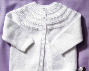 4 Ply Baby Cardigan Knitting Pattern PDF Newborn Crochet Trimmed Cardigan Yoke Doll Premature Round Neck 12 - 22 inch 4 PLY Instant download