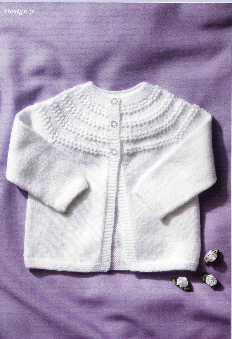 4 Ply Baby Cardigan Knitting Pattern PDF Newborn Crochet Trimmed Cardigan Yoke Doll Premature Round Neck 12 22 inch 4 PLY Instant download image 1