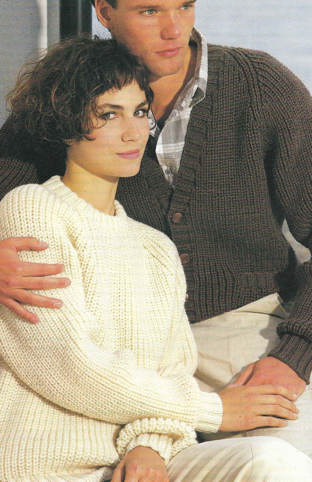 His Hers Fisherman Rib Knitting Pattern Man Women Jumper Aran Cardigan