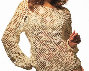 Women Crochet Long Sweater Lacy Top Pattern Shell Crochet Pattern Jumper 30 - 42 inch 76 - 107 cm Crochet Pattern pdf instant download