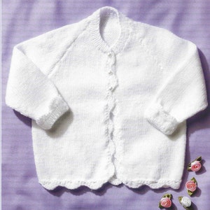 4 Ply Baby Cardigan Knitting Pattern PDF Newborn Crochet Trimmed Cardigan Yoke Doll Premature Round Neck 12 22 inch 4 PLY Instant download image 2