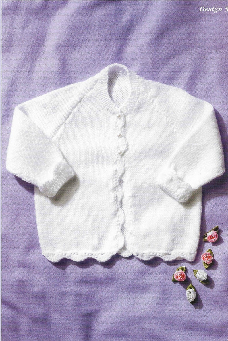 4 Ply Baby Cardigan Knitting Pattern PDF Newborn Crochet Trimmed Cardigan Yoke Doll Premature Round Neck 12 22 inch 4 PLY Instant download image 2