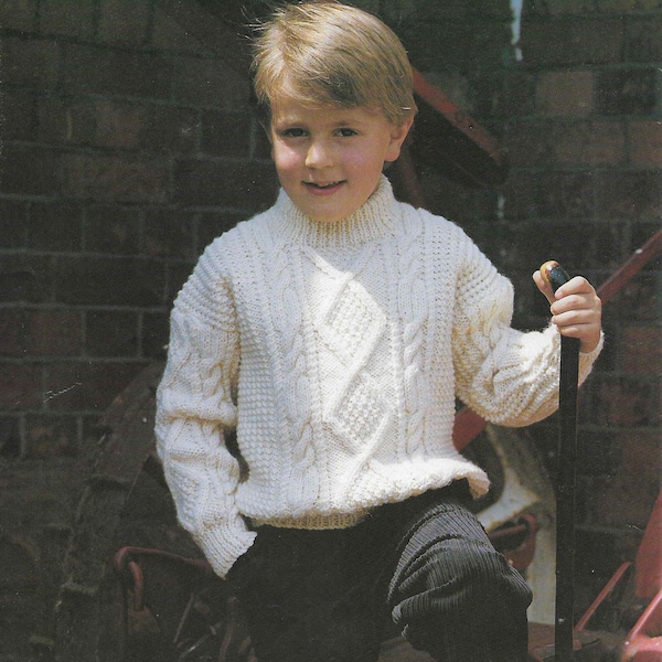 Boys Aran Cable Knitting Pattern PDF Boys Crew Neck Sweater Jumper Knitting Pattern 4 - 12 yrs 24 - 32 inch e Pattern PDF Instant Download