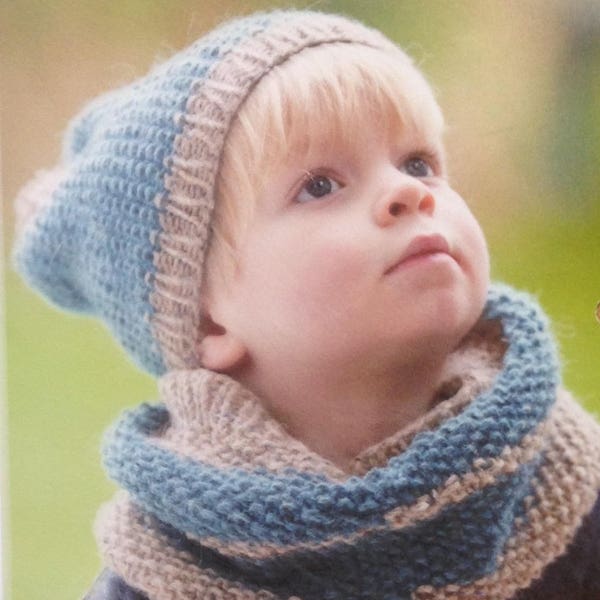 Boys Hat and Cowl Knitting Pattern Instant Download PDF Boys Hat and Scarf