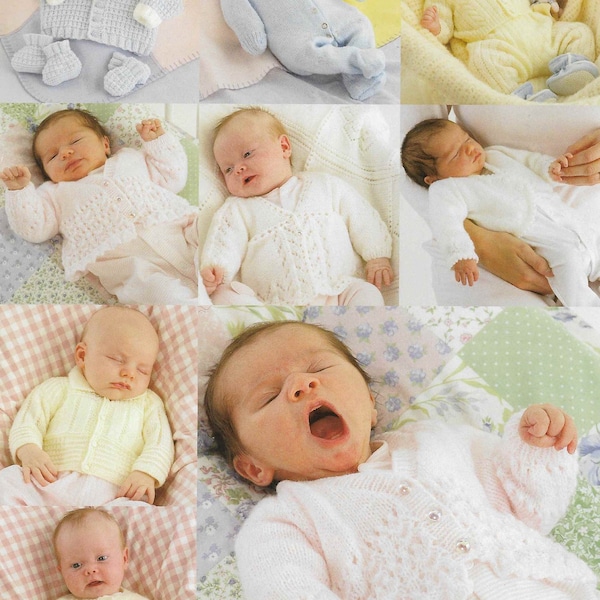 9 X bébé prématuré 4 plis DK modèle de tricot PDF nouveau-né arrivée précoce Cardigan châle ensemble poupée 10-18 pouces 0-12 mois téléchargement immédiat
