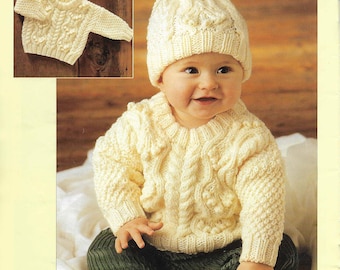 James C Brett Childrens Sweater and Hat Knitting Pattern in Rustic Aran  JB626