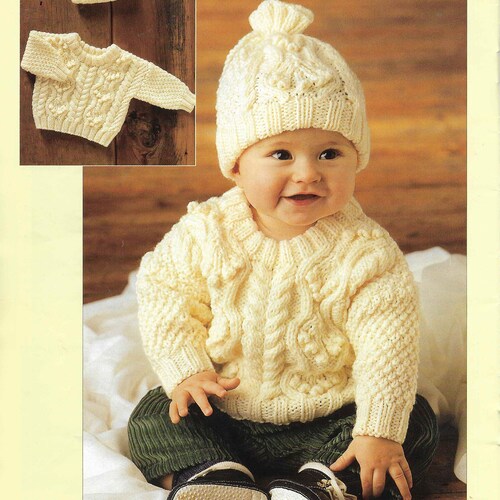 Baby Aran Sweater Hat Set Knitting Pattern Child Toddler Aran Etsy UK