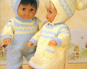 Baby Dolls Knitting Pattern Outfit  Pinafore Sweater Dress Dungarees Doll Hat Pattern Dolls Clothes 12 - 20 inch DK PDF Instant Download