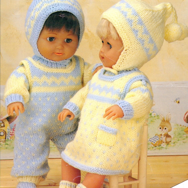 Baby Dolls Knitting Pattern Outfit Pinafore Sweater Dress Dungarees Doll Hat Pattern Dolls Clothes 12 - 20 pouces DK PDF Téléchargement instantané