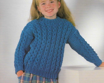 Girls Sweater Knitting Pattern PDF Girl Jumper Round Neck Knitting Pattern 22 - 30 inch DK PDF Instant download e Pattern