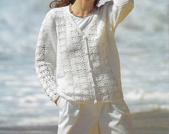 Womens Ladies Crochet Cardigan Crochet Pattern Pannel Motif Jacket  28 - 42 inch DK Cotton Crochet Pattern pdf instant download