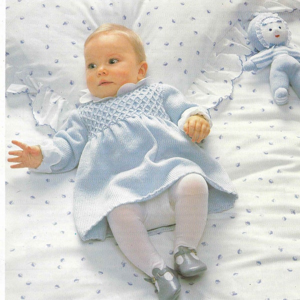Baby Dress Knitting Pattern PDF Dress Baby Knitted Girls Dresses Pattern Wedding Christening Matinee 4 Ply 18- 22 inch PDF Instant Download