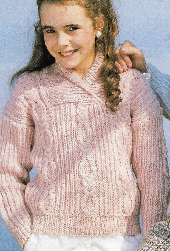 Ladies Child Aran Sweater Shawl Jumper Knitting Pattern Womens